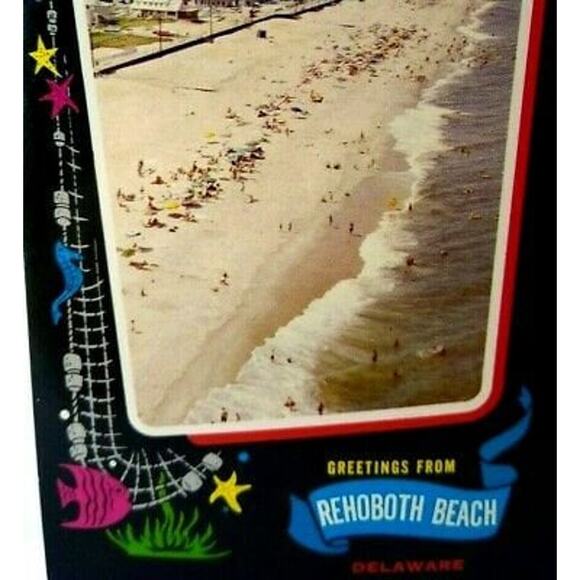 Greetings From Rehoboth Beach Delaware Postcard Unused Starfish Mod Retro Design - Picture 1 of 3